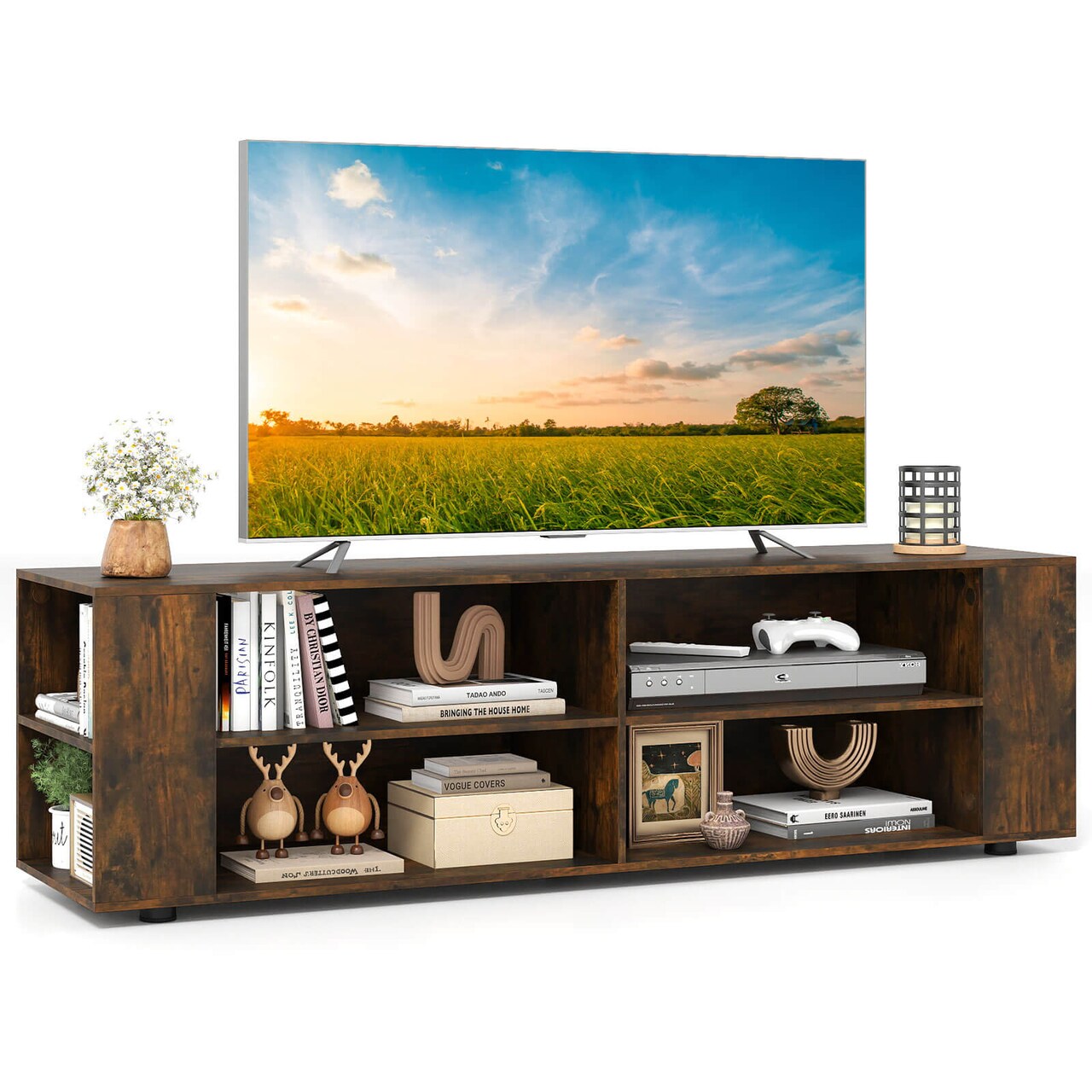 Costway 59'' Wood TV Stand Console Storage Entertainment Media Center w/ Adjustable Shelf
